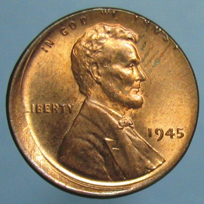 Red-BU-1945-Lincoln-Cent-Struck-Off-Center